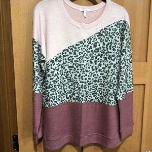 NWT long sleeve multi color shirt with leopard accent